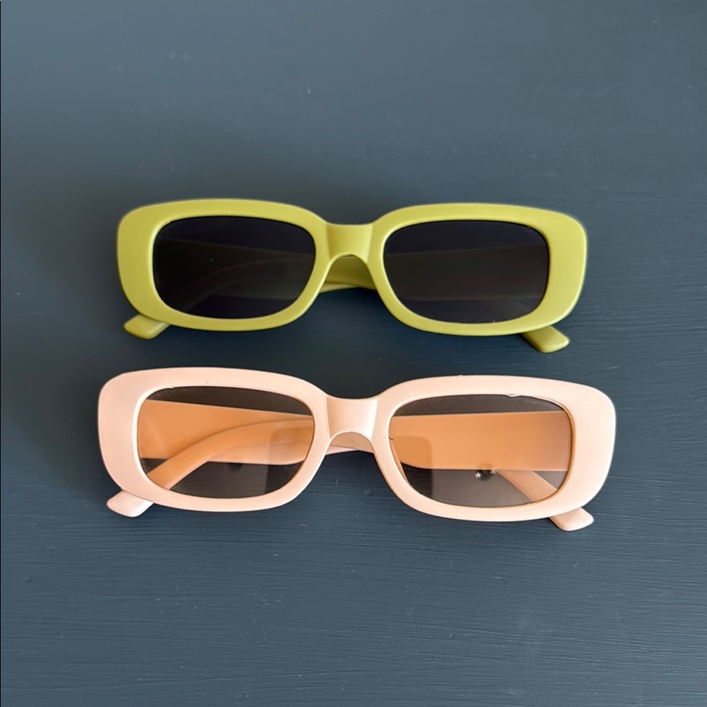 Stylish Green and Light Peach Rectangular Sunglasses